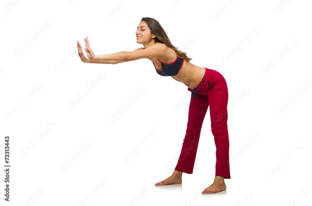 Young woman doing exercises on white Young woman doing exercises on white