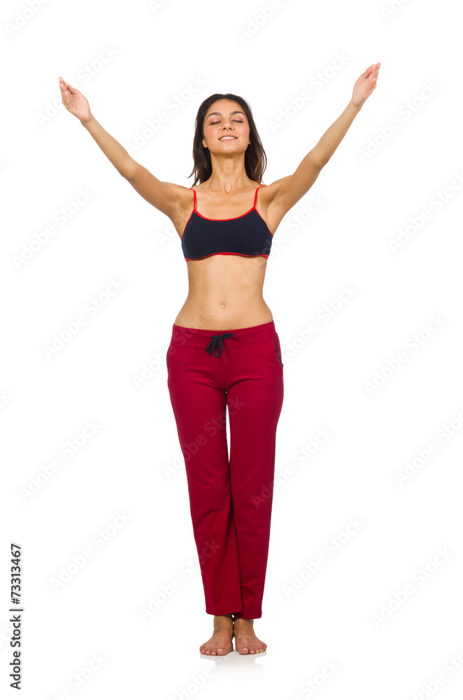 Young woman doing exercises on white Young woman doing exercises on white