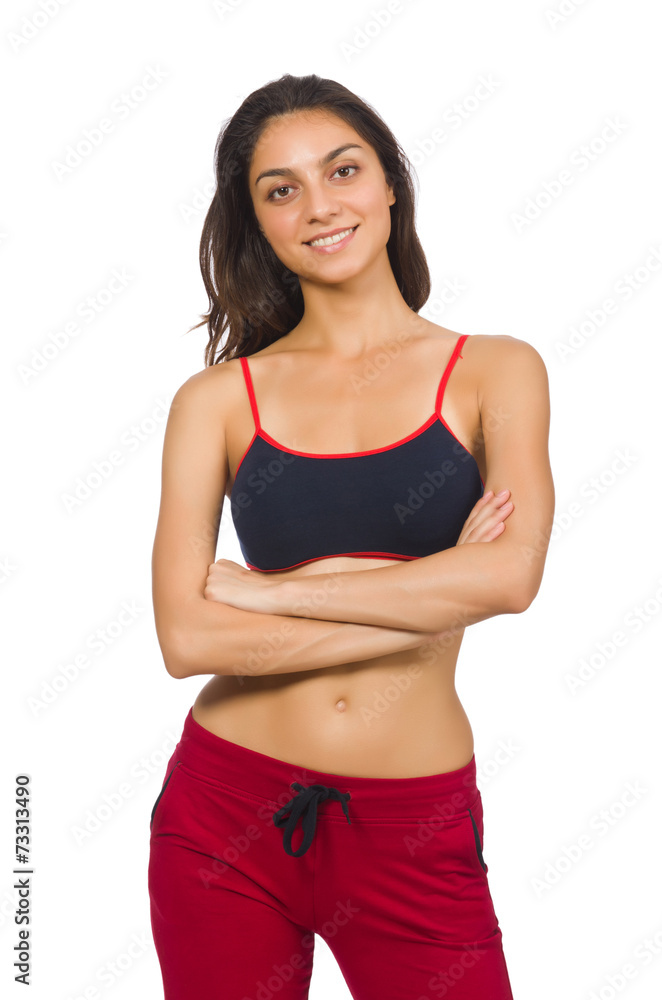 Young woman doing exercises on white Young woman doing exercises on white