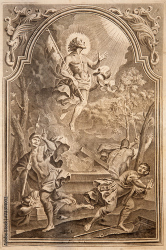 Resurrection. Lithography in Missale romanum  in year 1768. photo