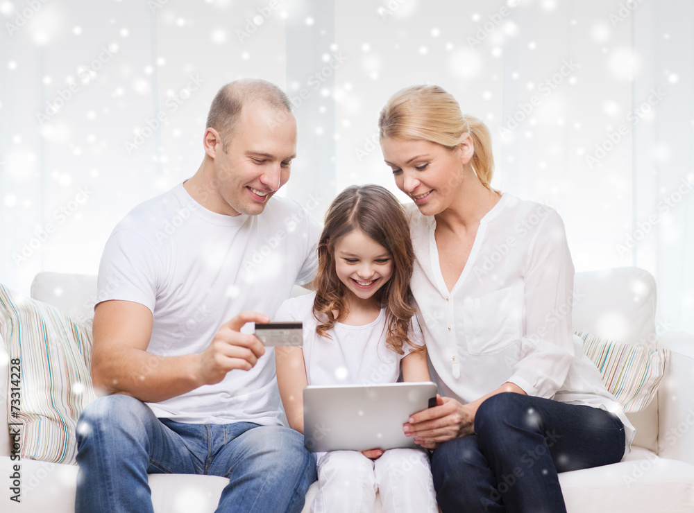 happy family with tablet pc and credit card happy family with tablet pc and credit card