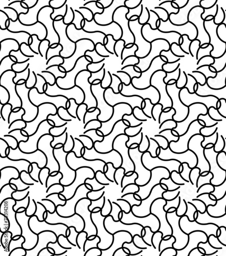Black and white geometric seamless pattern with line and flower