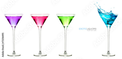 Set of colorful exotic liquors with Sample Text