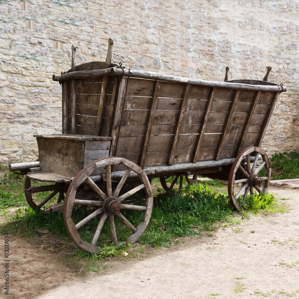 Empty and old wooden cart