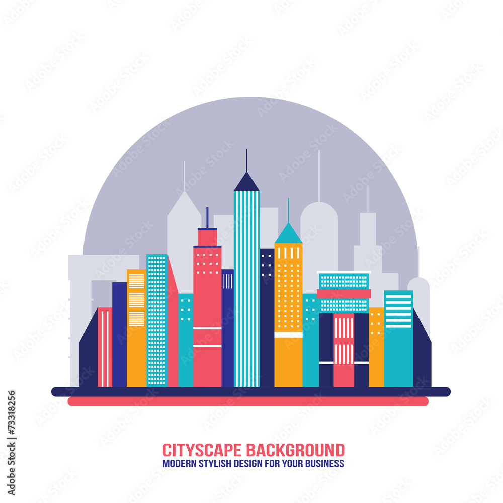Cityscape background City building silhouettes Flat design