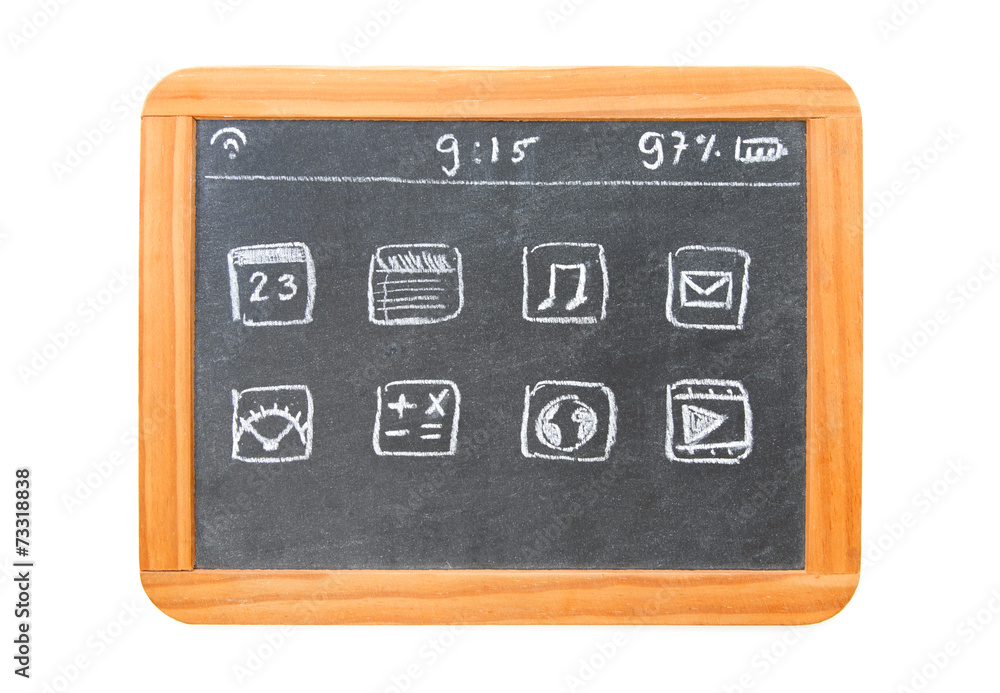 Modern tablet computer drawn on a chalkboard tablet Modern tablet computer drawn on a chalkboard tablet