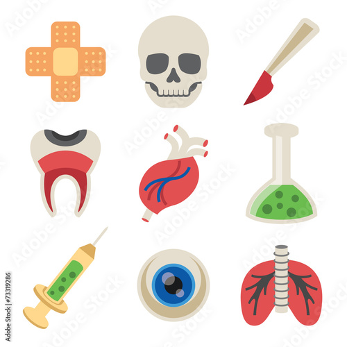 Vector Medicine Flat Icons Set Isolated on White Background