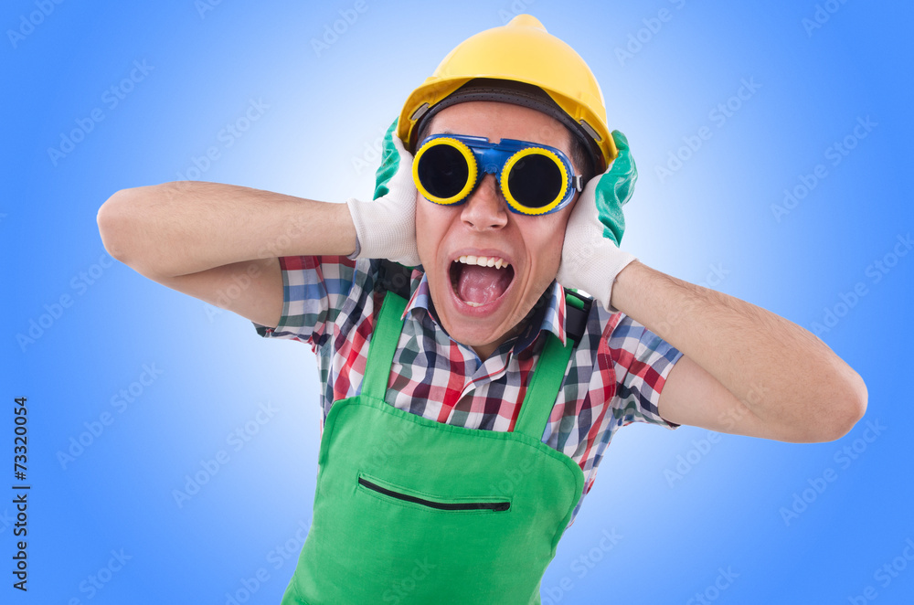 Funny construction worker isolated on white Funny construction worker isolated on white