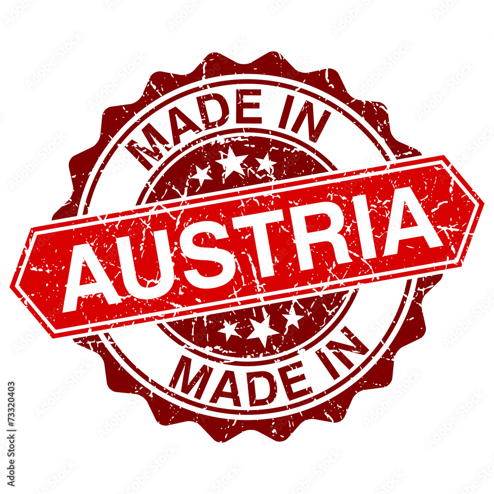 made in Austria red stamp isolated on white background