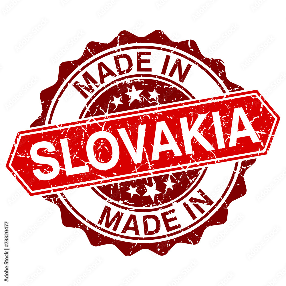 made in Slovakia red stamp isolated on white background