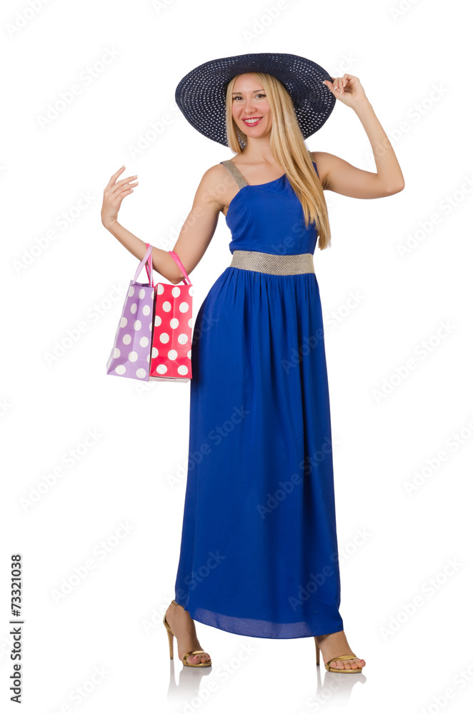 Young woman after shopping isolated on the white Young woman after shopping isolated on the white
