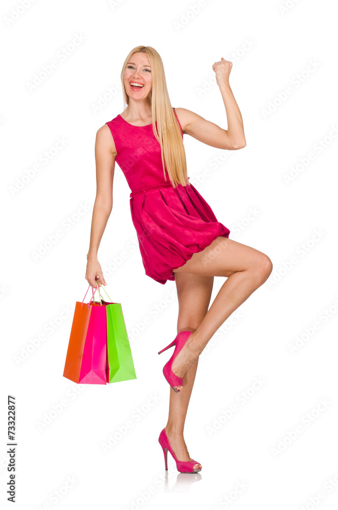 Woman after good christmas shopping isolated on white Woman after good christmas shopping isolated on white