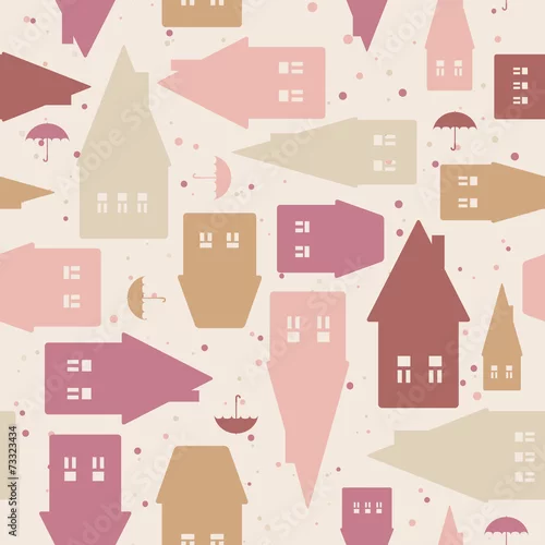 Tapety Wzór z domami i parasolami