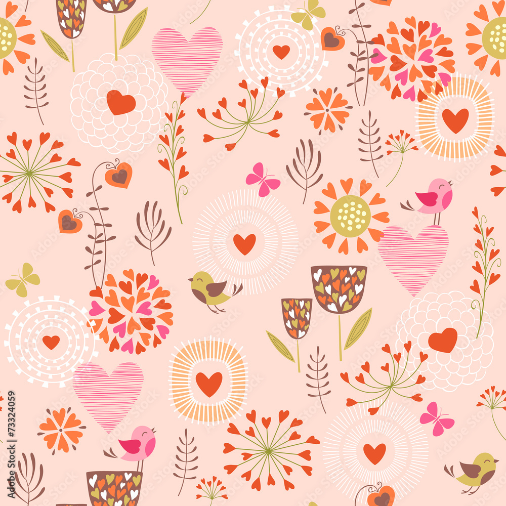 Hearts and flowers pattern