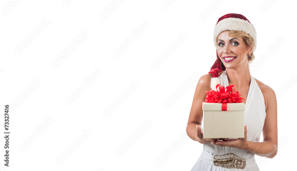 Portrait beautiful woman wearing a santa hat Portrait beautiful woman wearing a santa hat