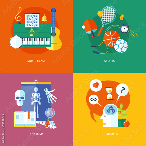 Set of flat design concept icons for school and education.