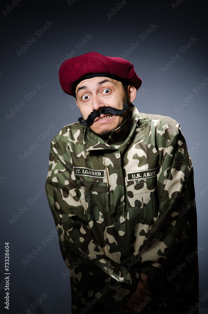 Fototapeta premium Funny soldier in military concept