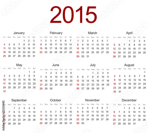 Vector modern 2015 calendar on white