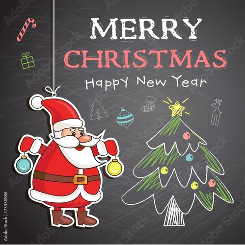 Vector Christmas chalk drawing on blackboard