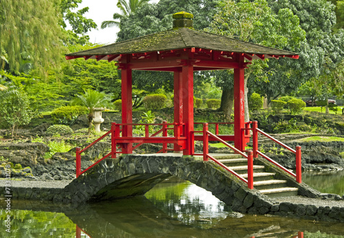 Stone bridge in the Japanese Garden. Hilo  Hawaii