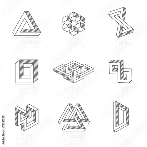 Trendy optical illusion shapes on white. Vector