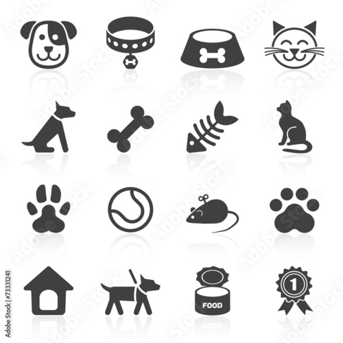 Trendy pet icons isolated on white. Vector