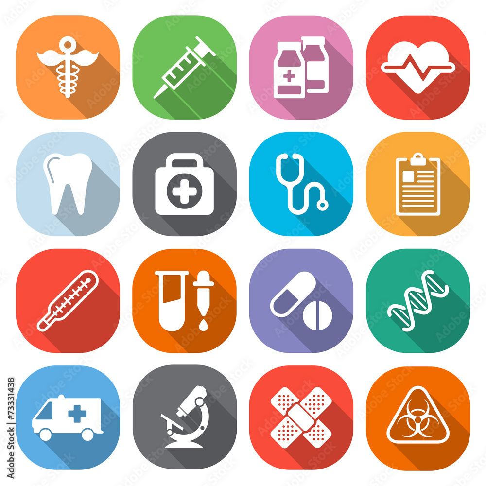 Trendy flat medical icons with shadow. Vector Trendy flat medical icons with shadow. Vector