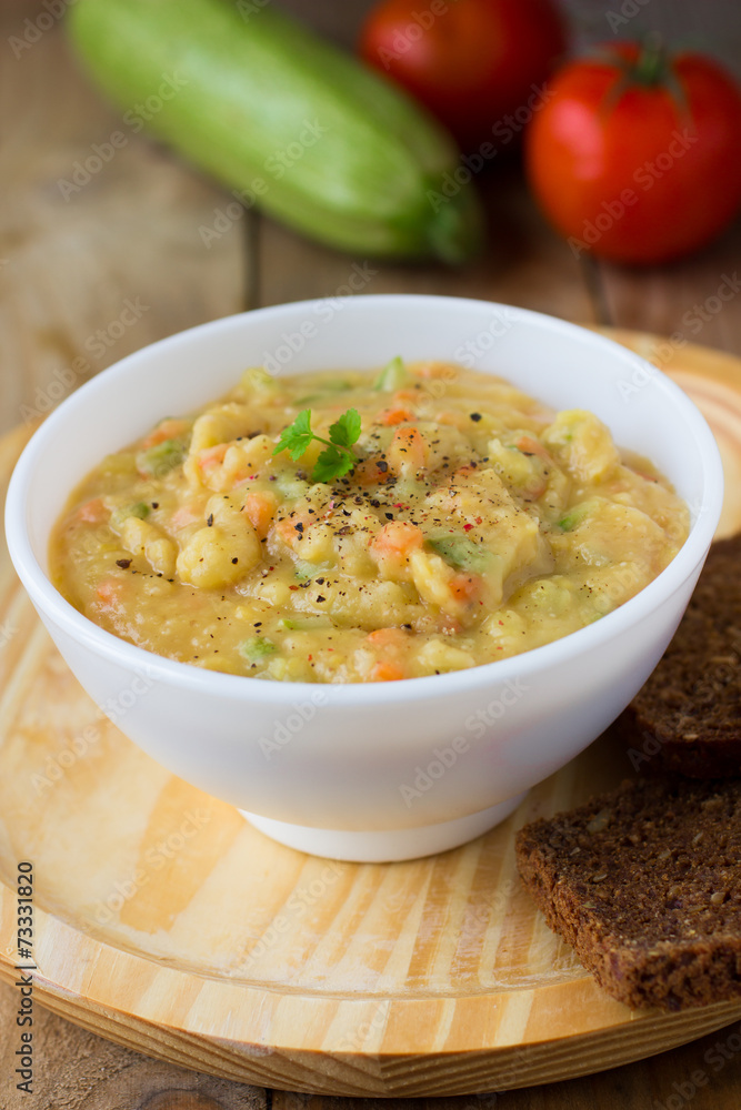 Traditional Russian food - peas puree with vegetables Traditional Russian food - peas puree with vegetables