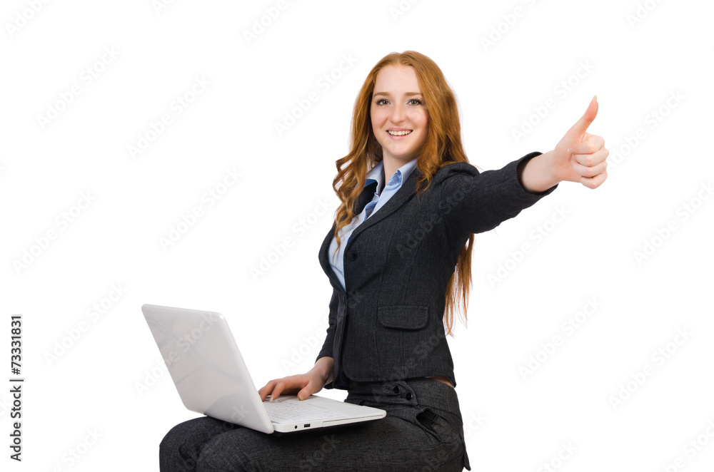 Businesswoman with laptop isolated on white Businesswoman with laptop isolated on white