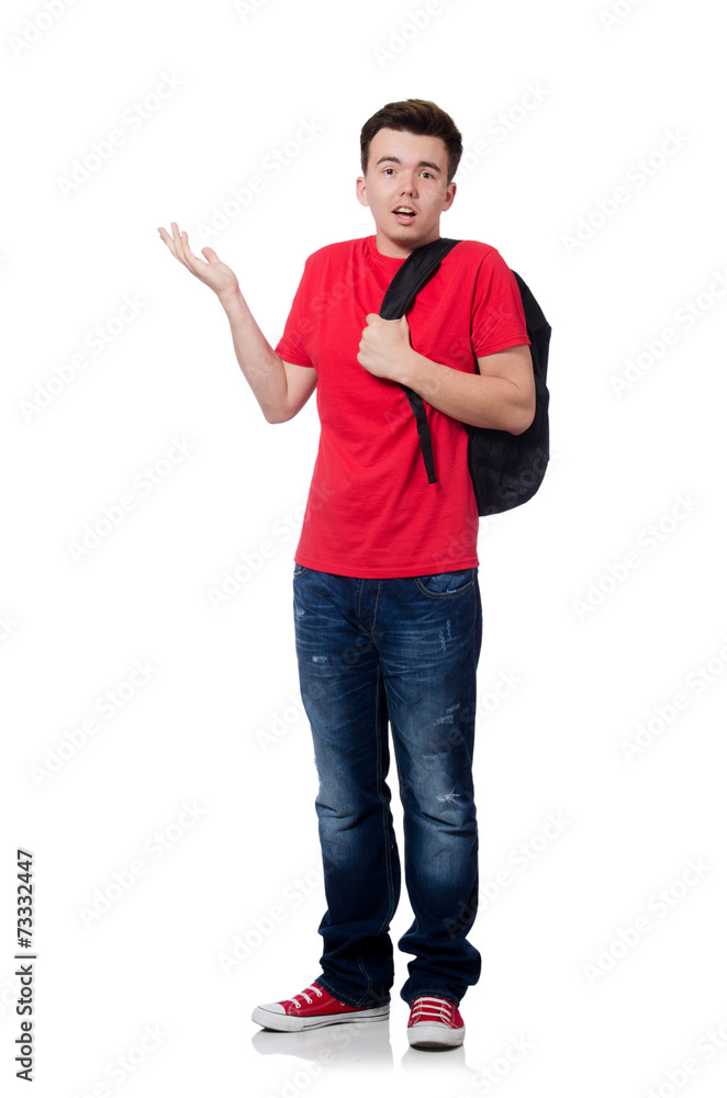 Man with backpack isolated on white Man with backpack isolated on white