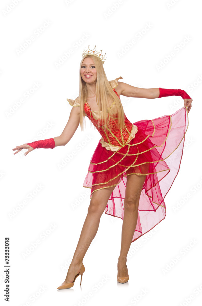 Queen in red dress isolated on white Queen in red dress isolated on white