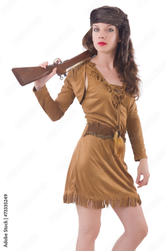 Woman with gun isolated on white Woman with gun isolated on white