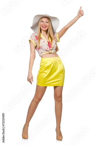 Woman giving thumbs up isolated on white
