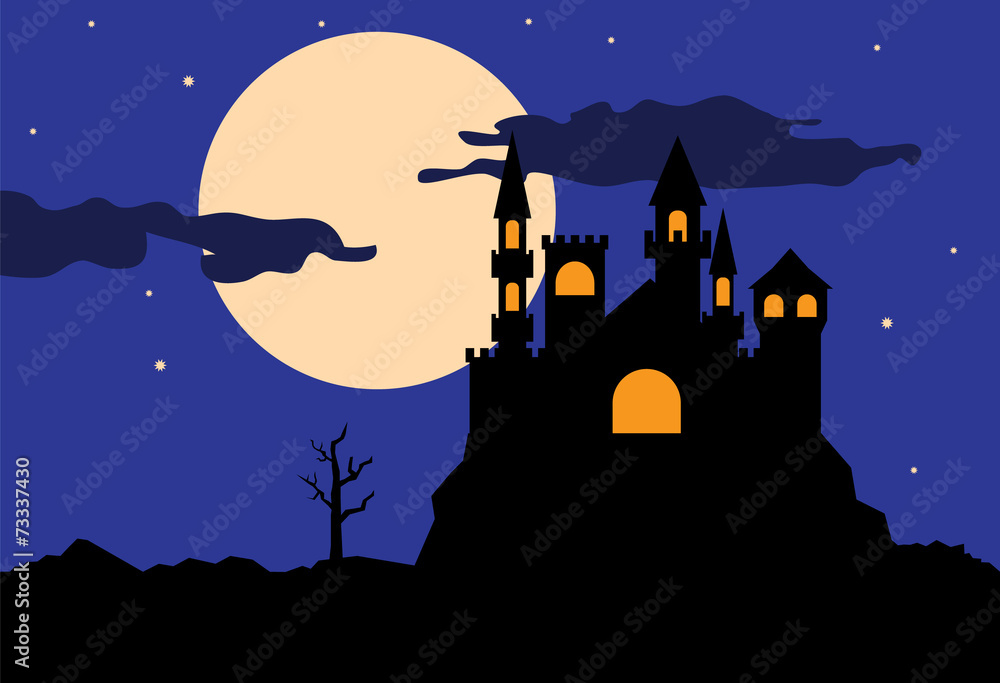 Silhouette of castle at night