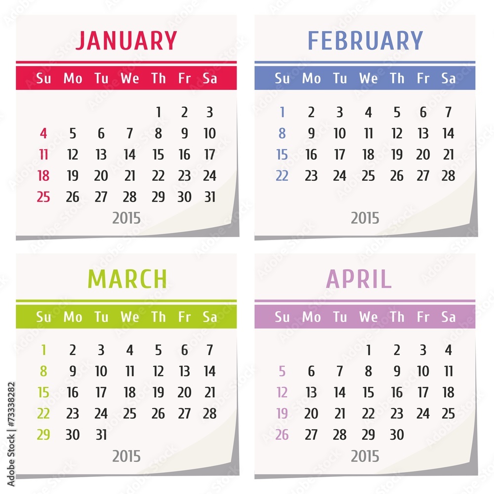 2015 calendar - january, february, march, april Stock Vector | Adobe Stock