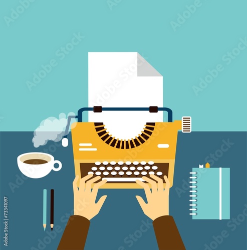 Secretary hand print on the typewriter illustration