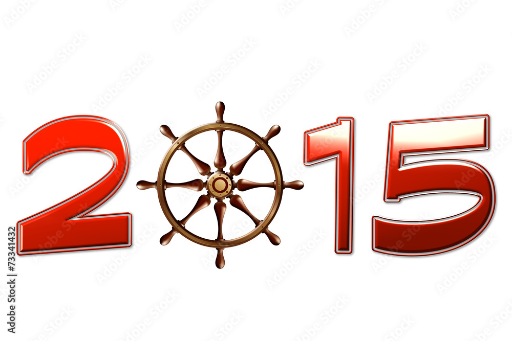 Anno nuovo 2015 con disegno timone barca - obrazy, fototapety, plakaty 