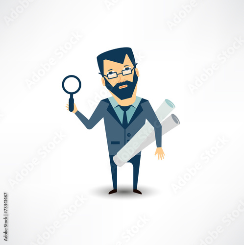 architect expert looking through a magnifying glass
