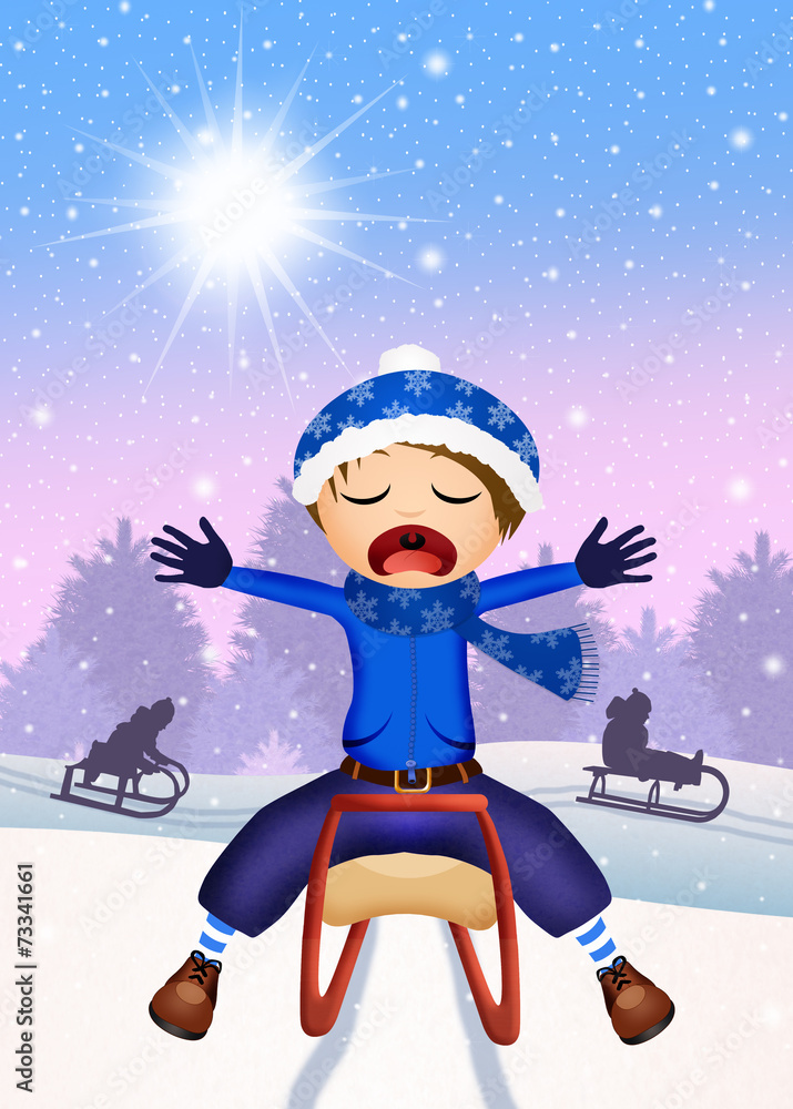 child on sleigh