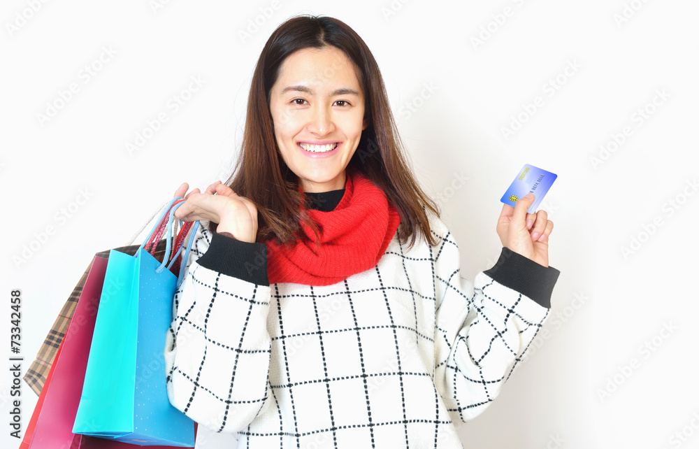 Woman shopping bags and credit cards