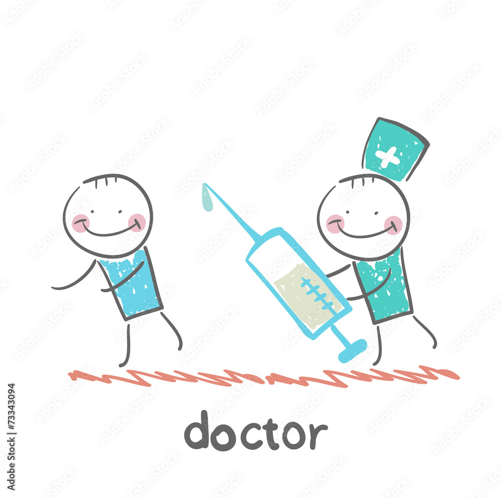 Doctor runs to a syringe for patient