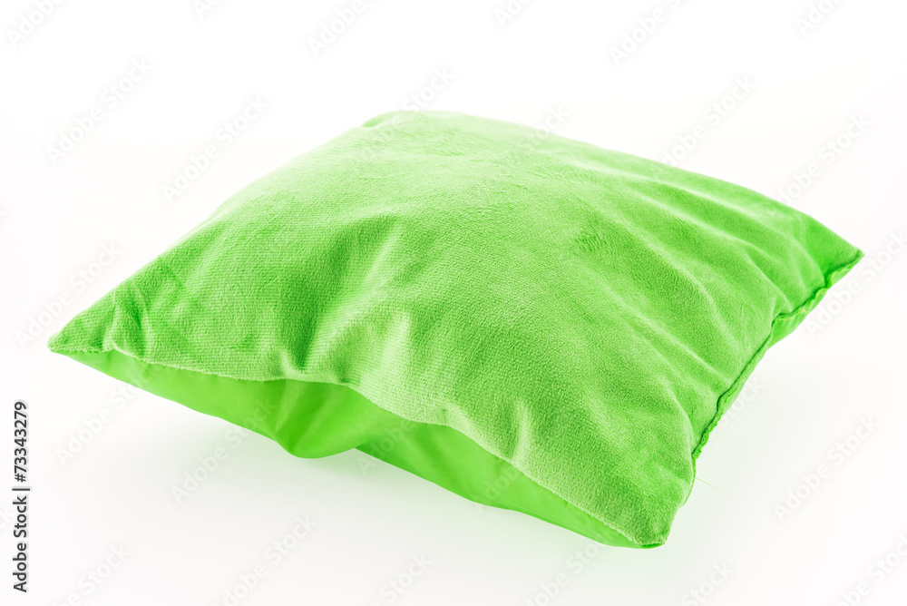 Green pillow isolated on white background