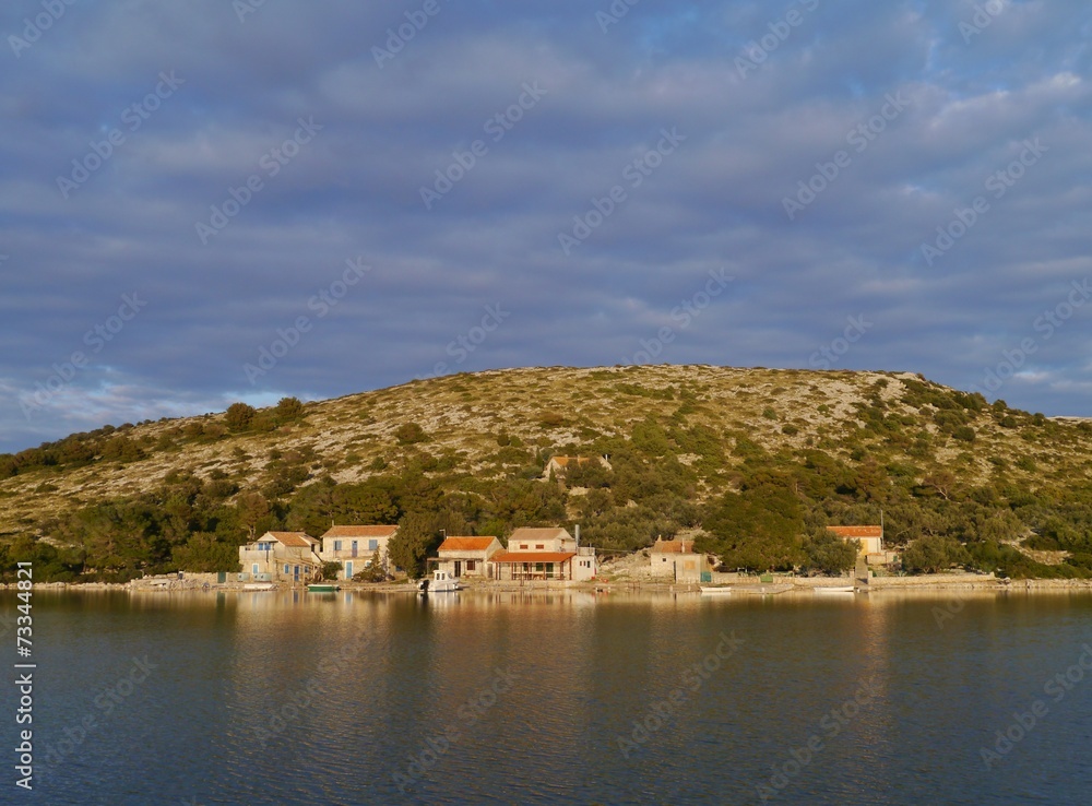 Houses on Lavsa in the Kornati national park in Croatia