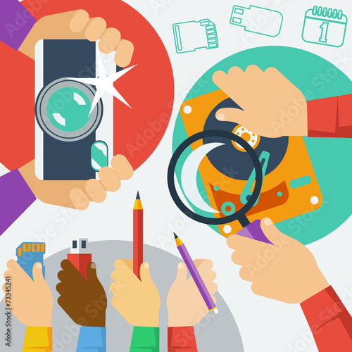 Hands holding data storage devices concept