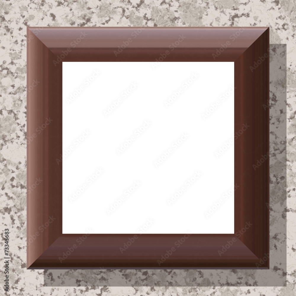 Blank wooden frame on patterned wall Blank wooden frame on patterned wall