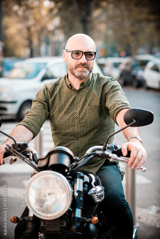 handsome middle aged man motorcyclist