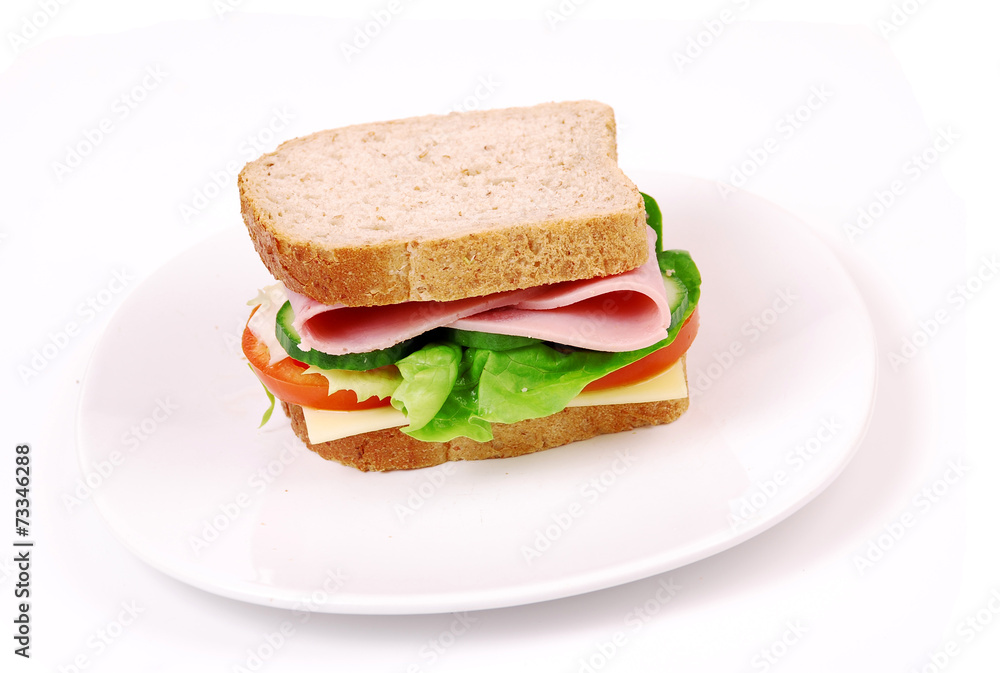 Healthy ham sandwich with cheese, tomatoes Healthy ham sandwich with cheese, tomatoes