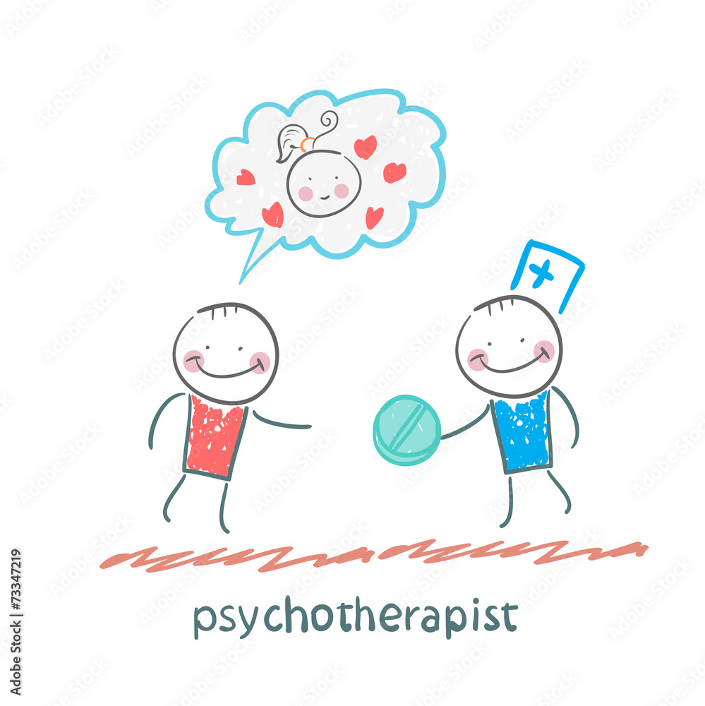 psychotherapist  gives the patient a pill