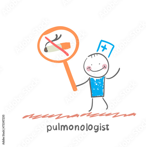 pulmonologist holding posters with a picture of a cigarette
