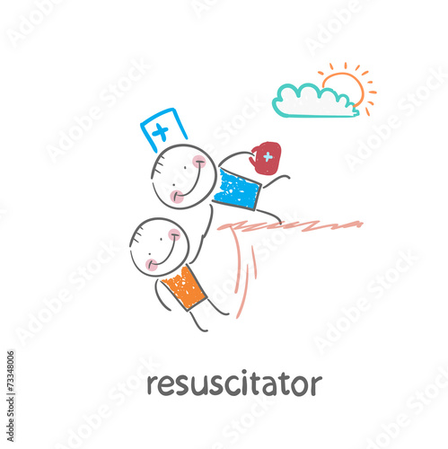 resuscitator holding the hand of a patient from the abyss